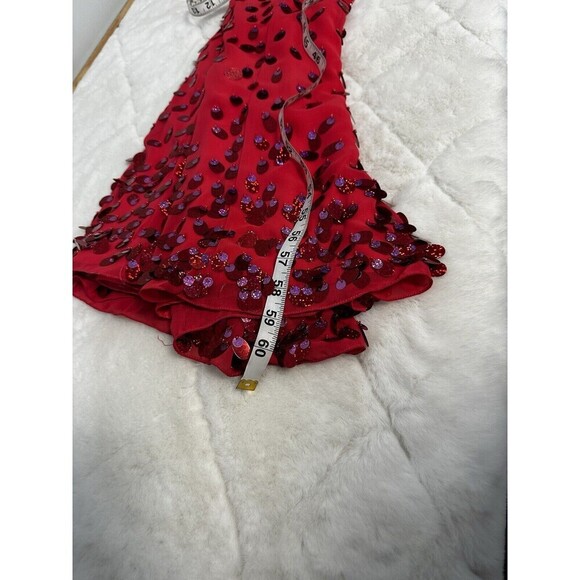 Precious Formals Sequined Dress Bright Red Sz 6 Sleeveless Low Back Maxi Prom - Picture 7 of 7